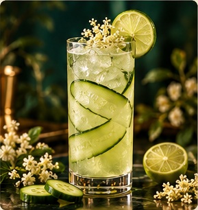 Illustrative Garden Glow cocktail presentation